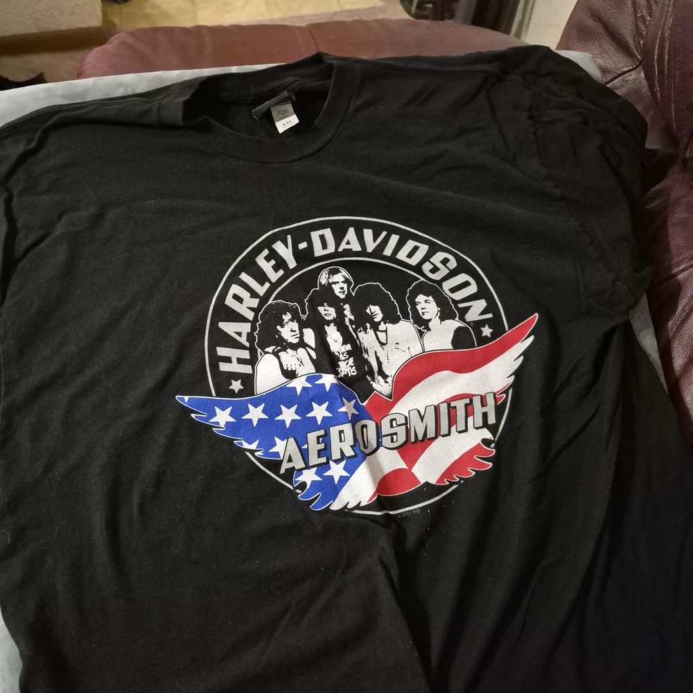 Harley-Davidson Black Tee with Red and Blue Graphic